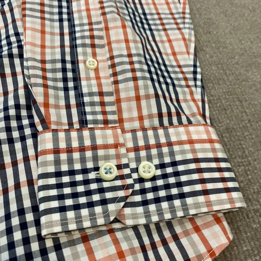 Banana Republic Shirt Mens XL Orange Blue Plaid Grant Slim Fit Non Iron